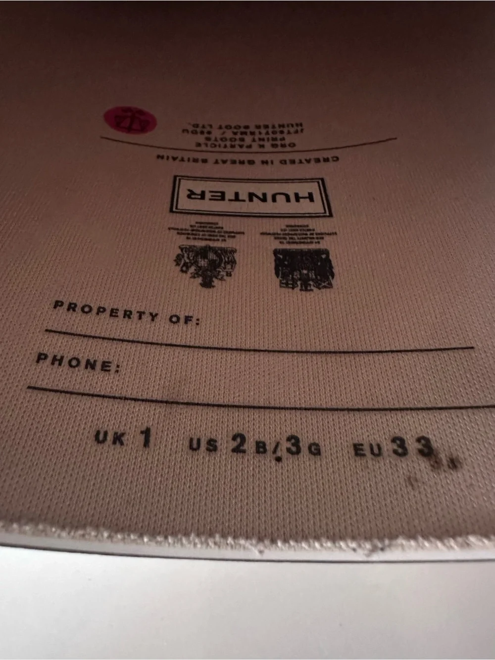 Hunter Beige Interior Label with Black Print